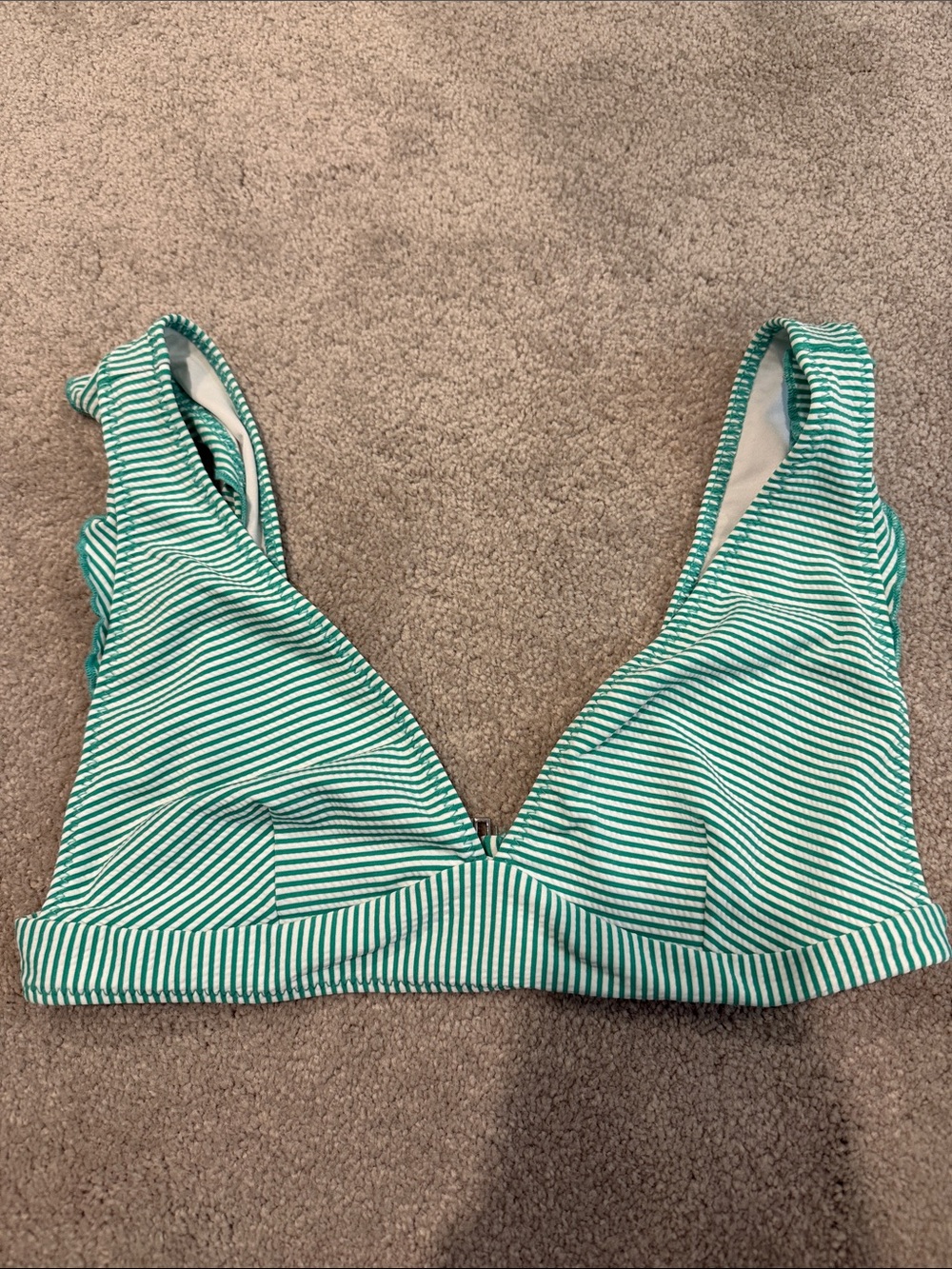 Seea Green and White Striped Bikini Top